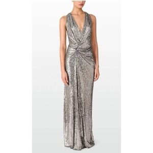Jenny Packham Isoline‎ Gray Long Dress Gown Sequin Sleeveless Back Zip Sz 10 NWT